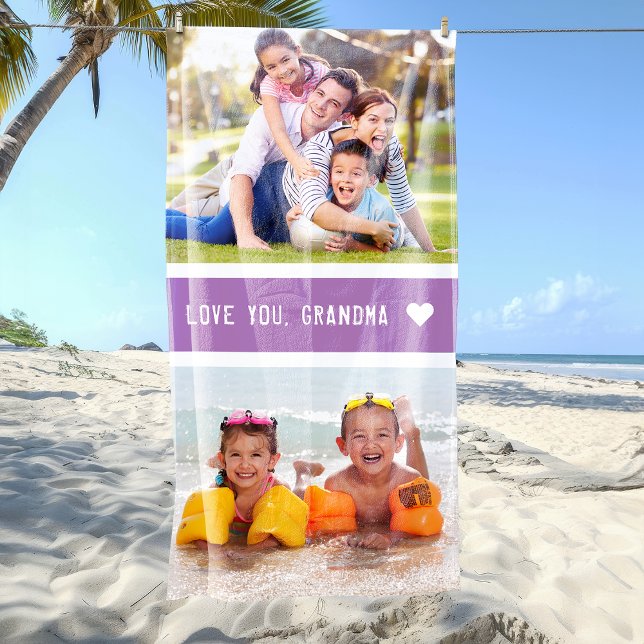 Moderne Liebe You Oma Fotos Lila Strandtuch (Modern Love You Grandma Photos Purple Beach Towel)