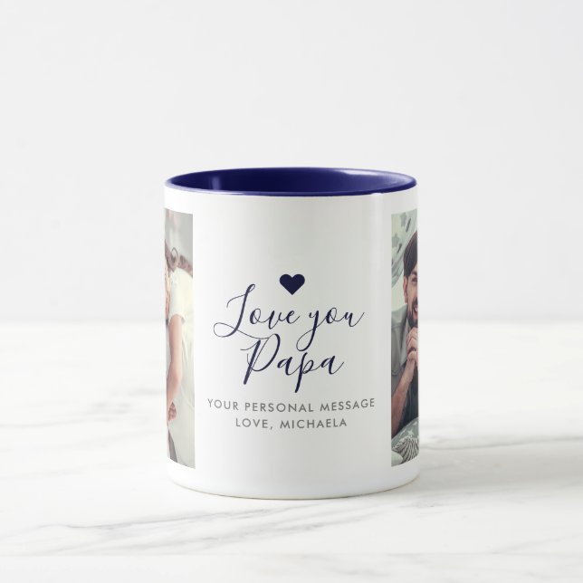 Moderne "Liebe you Papa" 2-Foto Tasse (Zentrum)