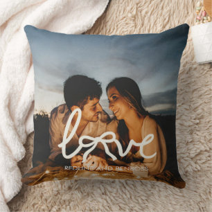 Moderne Liebes-Schleifen-Typografie-Paar-Foto-Kiss Kissen