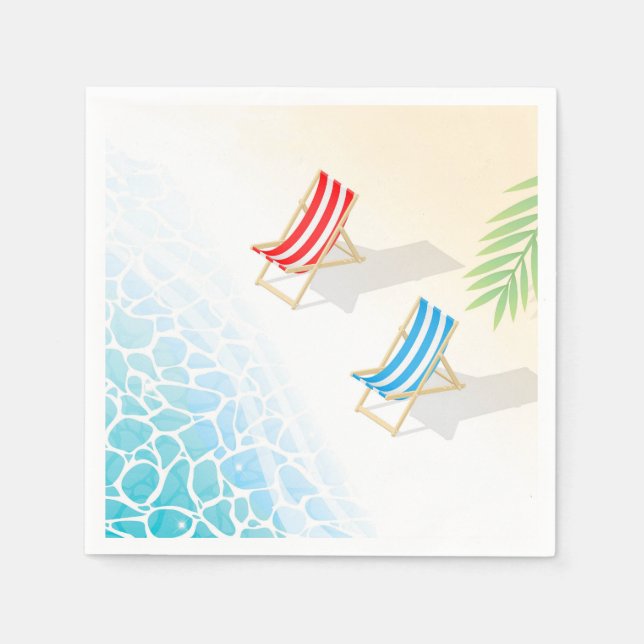 Moderne Liegestühle am Meer Art Serviette (Vorderseite)