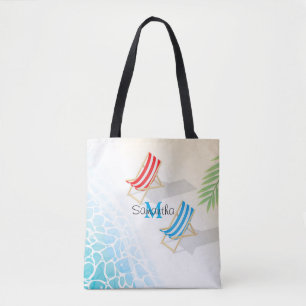 Moderne Liegestühle am Meer Personalisiert Tasche