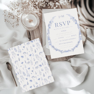 Moderne Light Blue Floral Garden Wedding RSVP Kart Karte