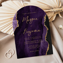 Moderne Lila Agate Chic Script Arch Form Hochzeit Einladung