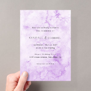 Moderne lila Aquarell elegante Hochzeit Acryleinladungen