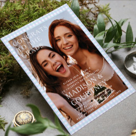 Moderne Lila Blue Gingham Foto Graduation Party Einladung