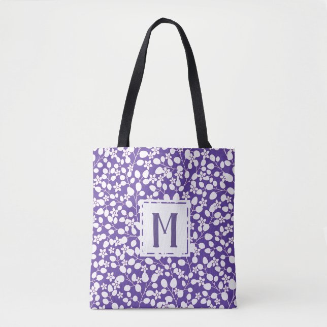 Moderne Lila Blume mit Blumenzweigen Tasche (Vorderseite)