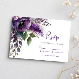 Moderne Lila Blumen Elegante Botanische Hochzeit RSVP Karte
