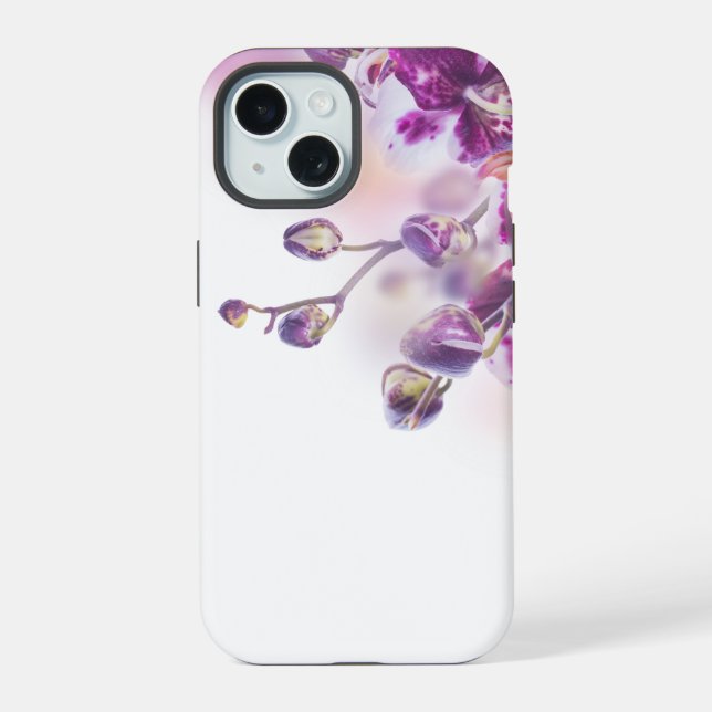 Moderne Lila Blumen iPhone 15 Hülle (Rückseite)