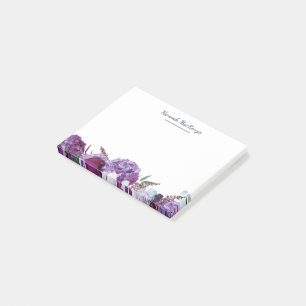Moderne lila Blumen Namensschild Post-it Klebezettel