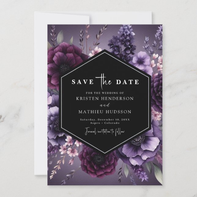 Moderne Lila Blumenhochzeit Save The Date (Vorderseite)