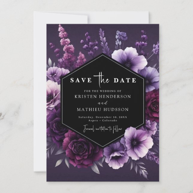 Moderne Lila Blumenhochzeit Save The Date (Vorderseite)