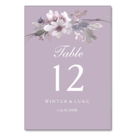 Moderne Lila Blumenwatercolor Hochzeitskarte Tischnummer