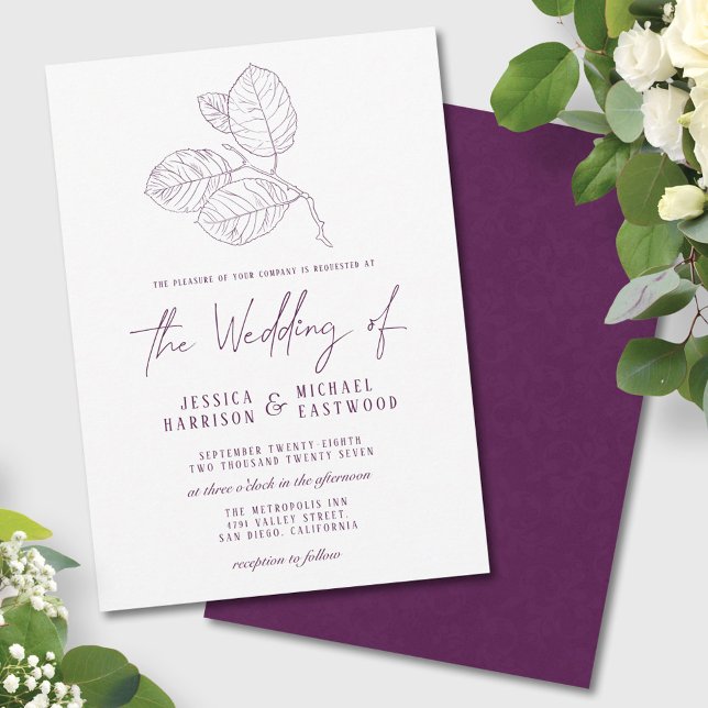 Moderne Lila botanische Kontur Elegante Hochzeit Einladung (Von Creator hochgeladen)