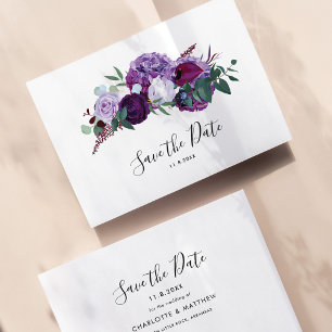 Moderne Lila botanische Schrift Save The Date