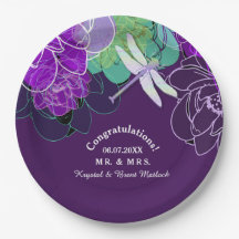Moderne Lila Dragonfly-Blumenpapier-Teller