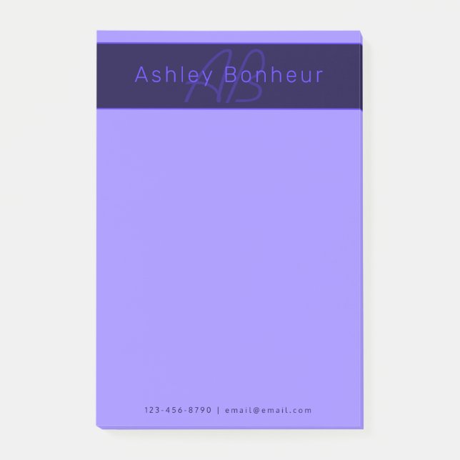 Moderne Lila Farben | Cooler Name und Monogramm Post-it Klebezettel (Vorderseite)
