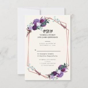 Moderne lila florale Hochzeitsgeometrie RSVP Karte