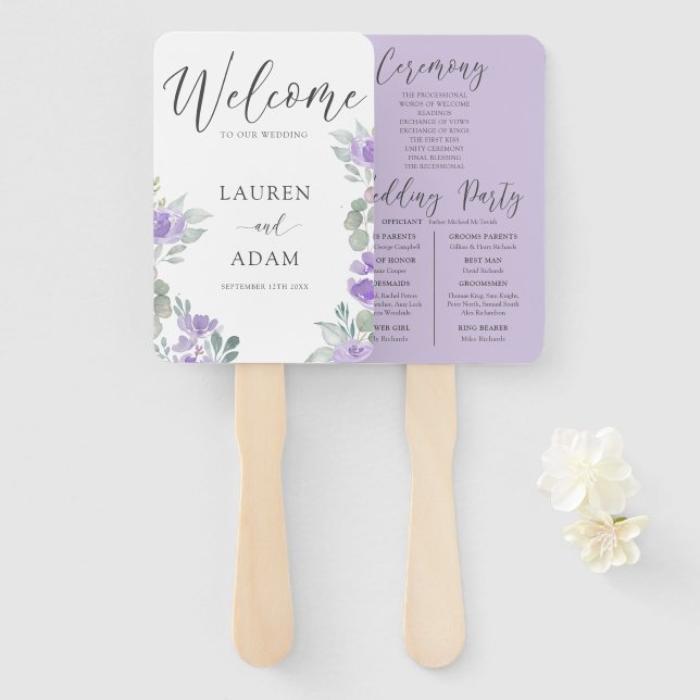 Moderne lila florale Hochzeitsmappe Fächer (Vorne und Hinten)