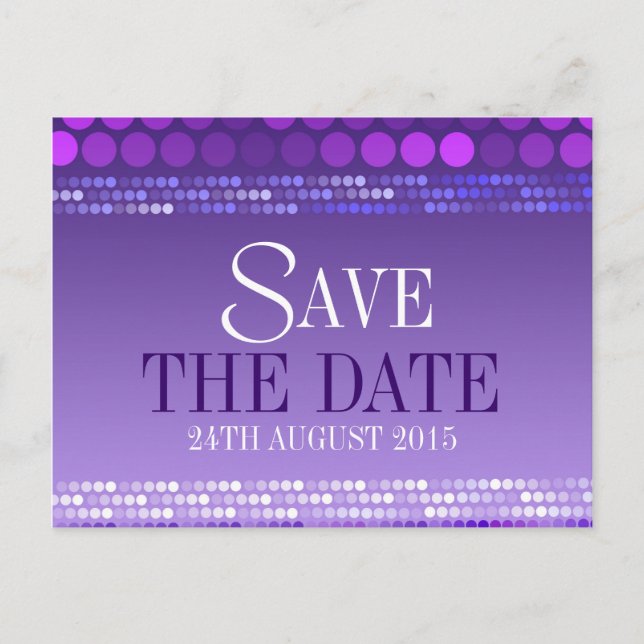 Moderne Lila Funky Save the Date Postcard Ankündigungspostkarte (Vorderseite)