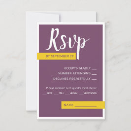Moderne lila-gelbe Hochzeit minimal RSVP Karte