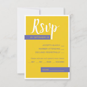 Moderne lila-gelbe Hochzeit minimal RSVP Karte
