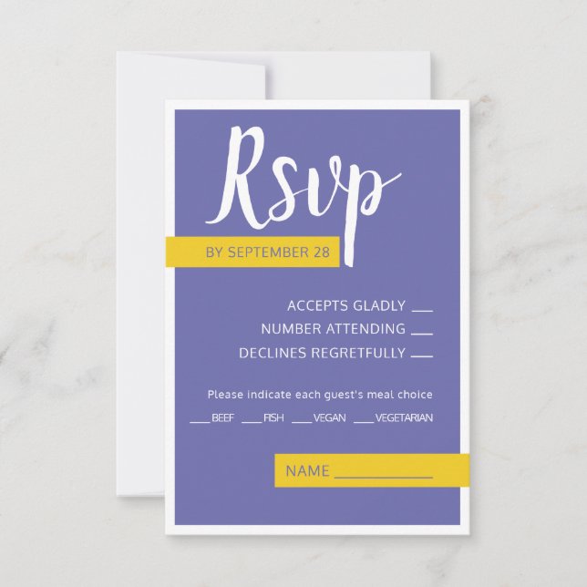 Moderne lila-gelbe Hochzeit minimal RSVP Karte (Vorderseite)