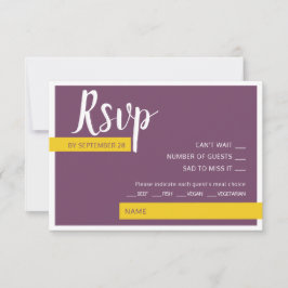 Moderne lila-gelbe Hochzeit minimal RSVP Karte