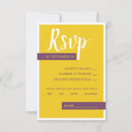 Moderne lila-gelbe Hochzeit minimal RSVP Karte