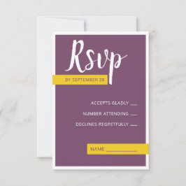 Moderne lila-gelbe Hochzeit minimal RSVP Karte