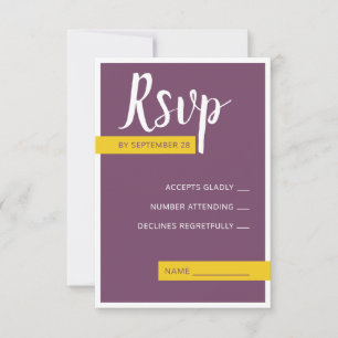 Moderne lila-gelbe Hochzeit minimal RSVP Karte