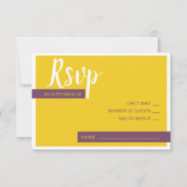 Moderne lila-gelbe Hochzeit minimal RSVP Karte