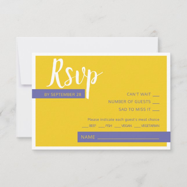 Moderne lila-gelbe Hochzeit minimal RSVP Karte (Vorderseite)