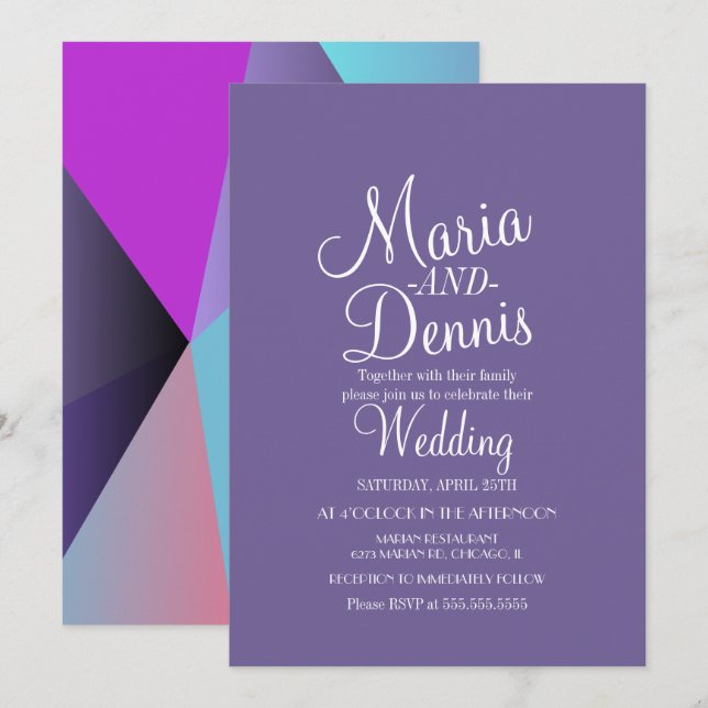 Moderne Lila geometrische Hochzeit Einladung (Vorne/Hinten)