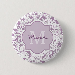 Moderne Lila Girl-Monogramm mit Namen Button