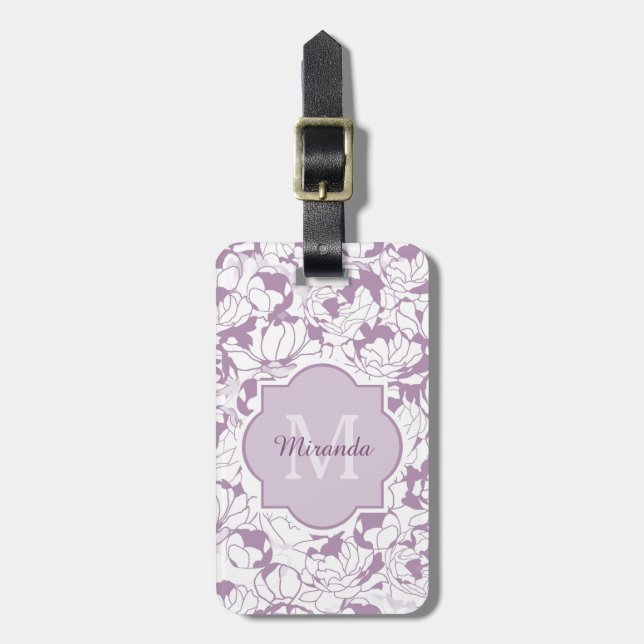 Moderne Lila Girl-Monogramm mit Namen Gepäckanhänger (Vorderseite vertikal)