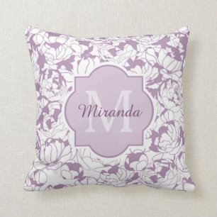 Moderne Lila Girl-Monogramm mit Namen Kissen