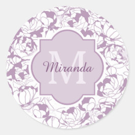 Moderne Lila Girl-Monogramm mit Namen Runder Aufkleber