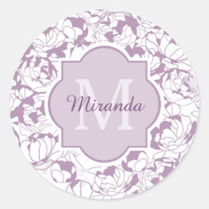 Moderne Lila Girl-Monogramm mit Namen Runder Aufkleber
