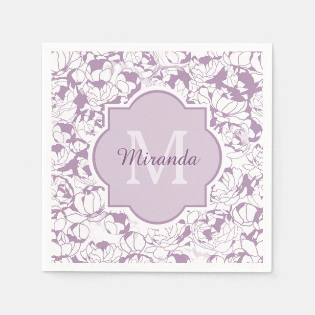 Moderne Lila Girl-Monogramm mit Namen Serviette (Vorderseite)