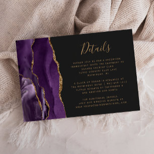 Moderne lila Gold-Achat-Dunkle Hochzeitsdetails Begleitkarte