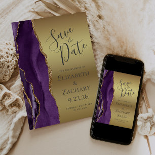 Moderne lila Gold-Achat Glam Save-the-Date-Karte Save The Date