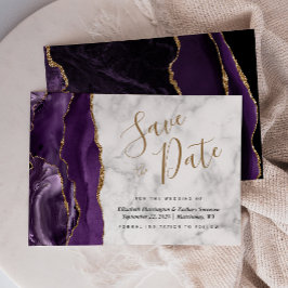 Moderne Lila Gold Agate Marble Save the Date Card Einladung