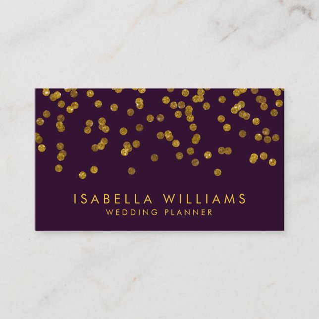 Moderne Lila & Gold Foil Confetti Business Card Visitenkarte (Vorderseite)