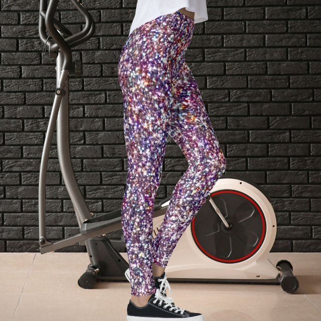 Moderne lila grau rosa Magenta Glitter-Muster Leggings (Von Creator hochgeladen)