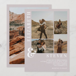 Moderne lila graue Ampere und 5 Foto Grid Hochzeit Einladung