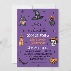Moderne Lila Halloween Little Boo Baby Dusche Einladung