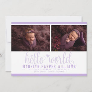 Moderne lila-hellviolette Hello-World-Fotocollage Ankündigung
