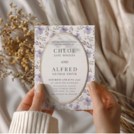 Moderne Lila Hochzeit mit Blumenwasser Einladung