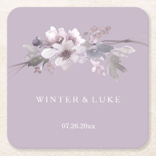 Moderne Lila Hochzeit mit Blumenwasser Rechteckiger Pappuntersetzer
