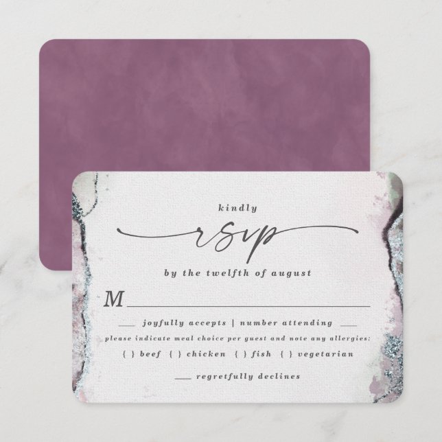 Moderne Lila Hochzeitskarte RSVP (Vorne/Hinten)